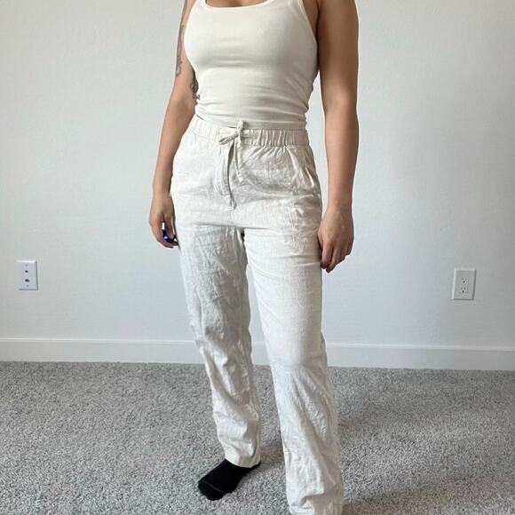 H&M Linen Cotton Blend Cream Straight Leg Pants - Picture 1 of 10